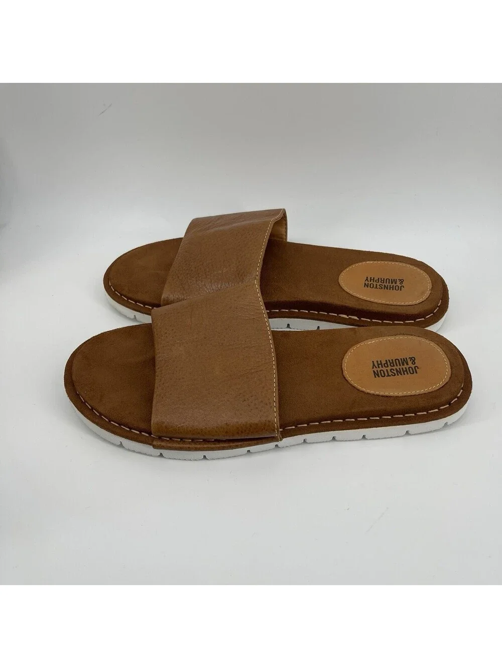 Johnston & Murphy Men’s Brown Leather Slide Sandals Size 10M Made in Brazil